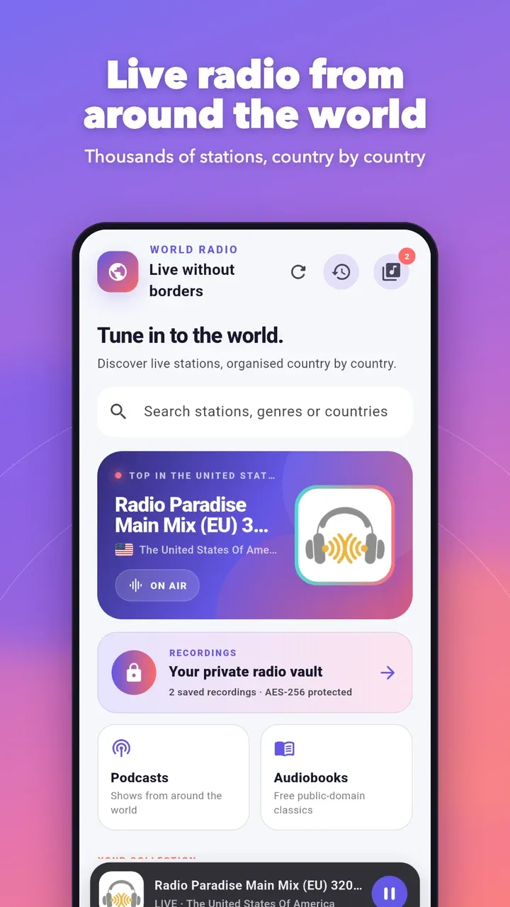World Radio home with featured stations